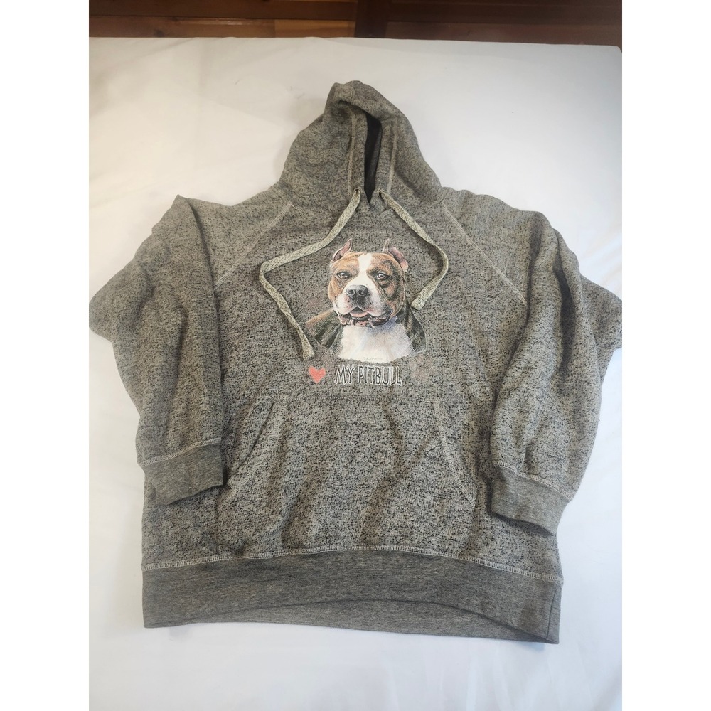 Basix of America Mens Grey Pitbull Graphic Hoodie Sweatshirt Size Medium